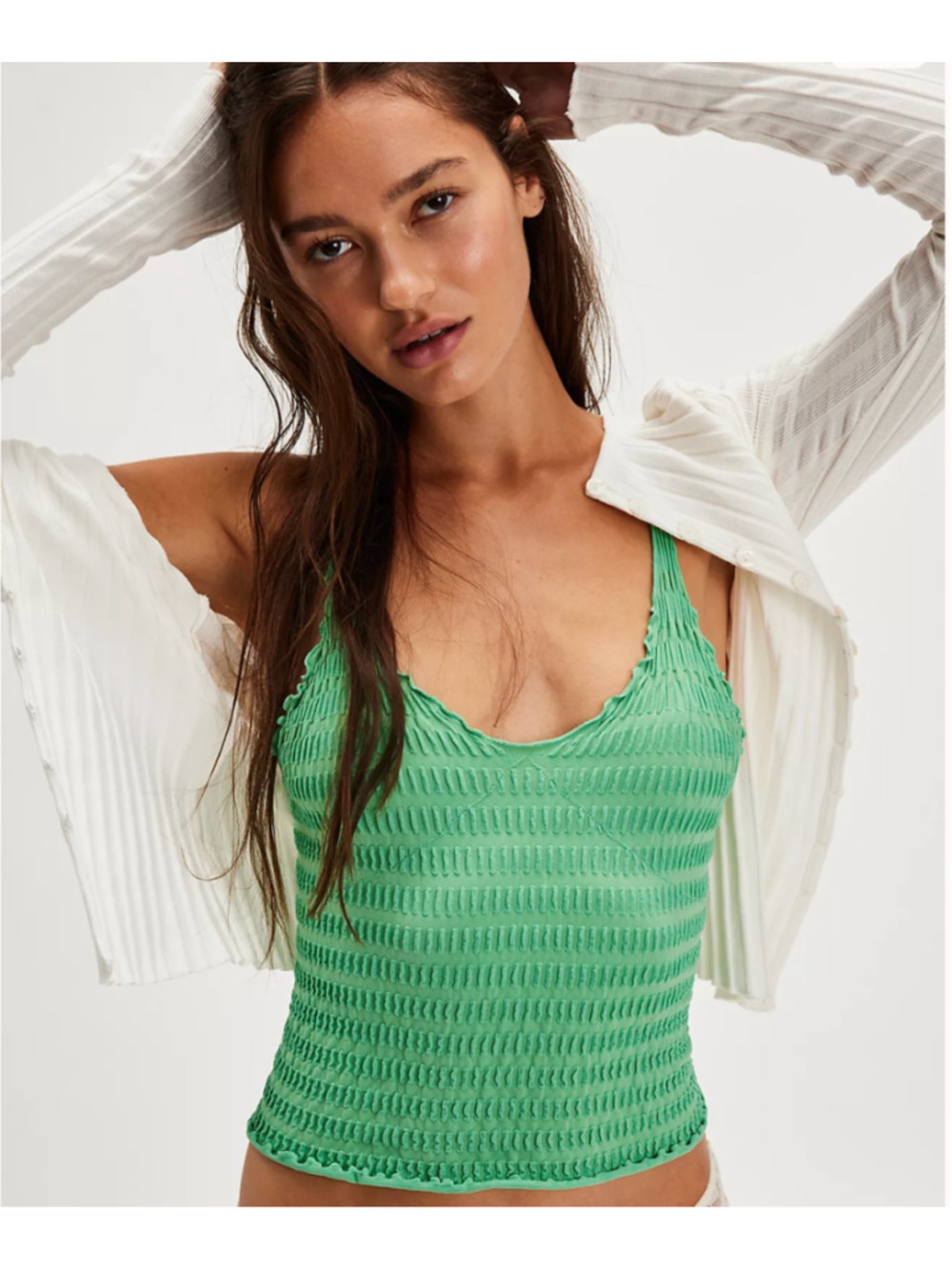 Free People Intimately Pucker Up Seamless Cami Green M/L